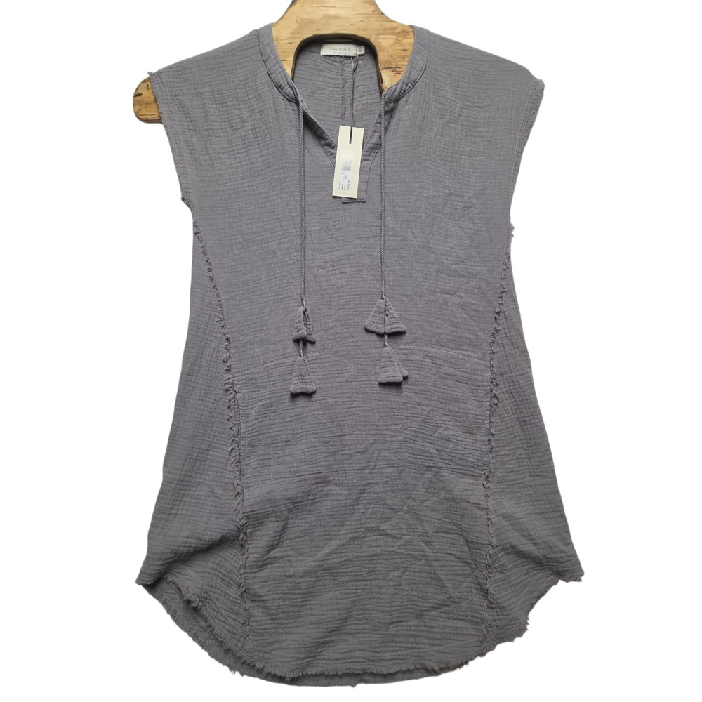 Mododoc Los Angeles Gray Double Gauze Tassel Tie Tunic Top Womens XS New
